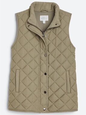 Market & Spruce Quilted Olive Green Amelia Quilted Woven Vest